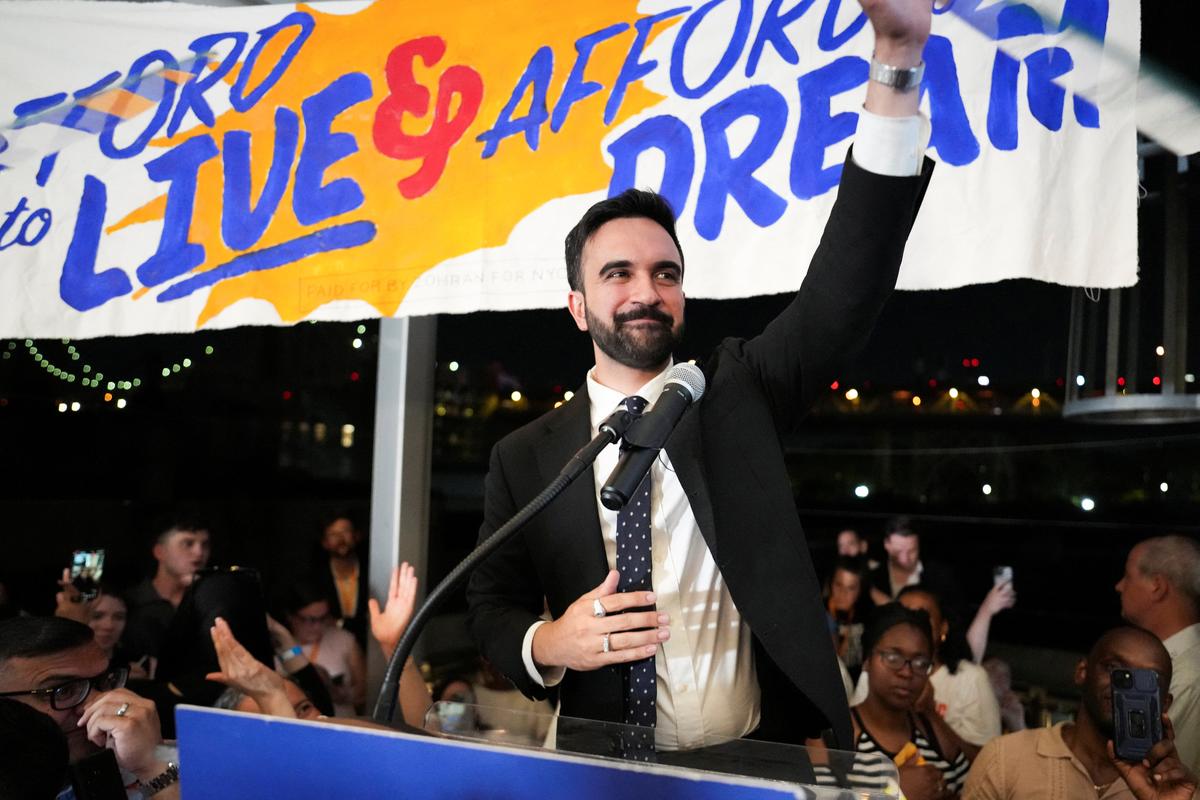 Zohran Mamdani mayor-elect addressing supporters during New York City election victory rally