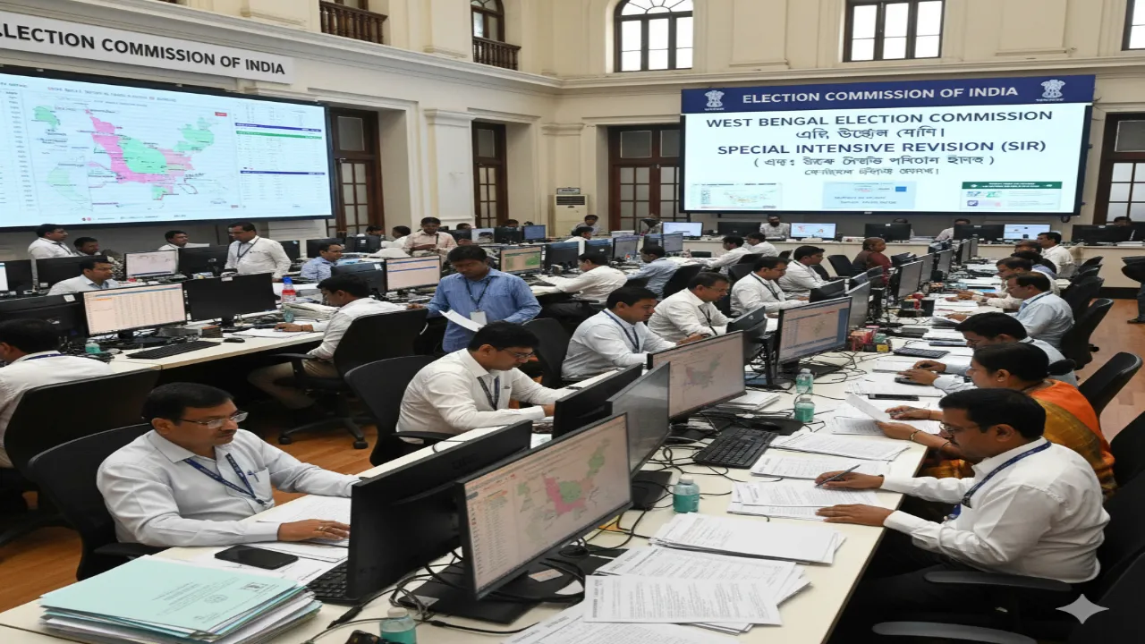 Election Commission officials reviewing voter rolls in West Bengal