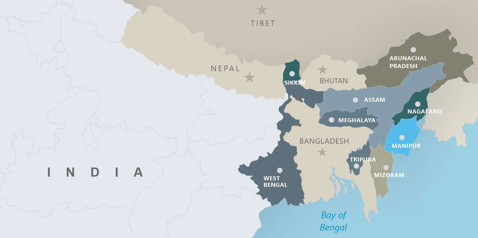 Illustrated map showing differences across West Bengal, Tripura and Assam
